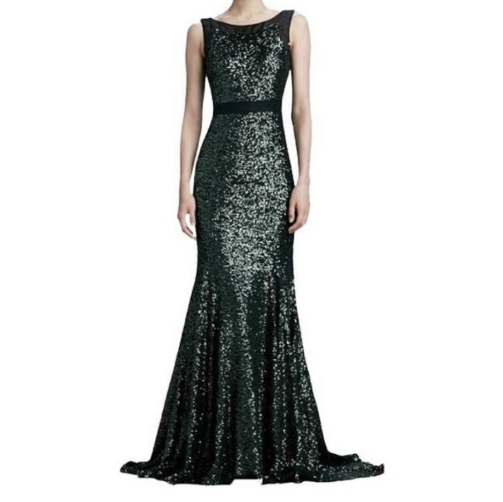 Badgely Mischka Green Sequin Formal Gown